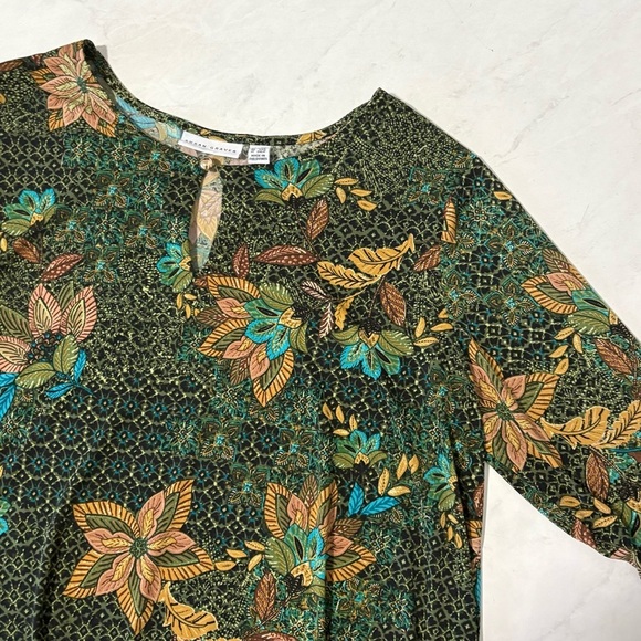 Susan Graver Dark Fall Floral Long Sleeve Shirt Size 1XP Classic Modest - Picture 3 of 5